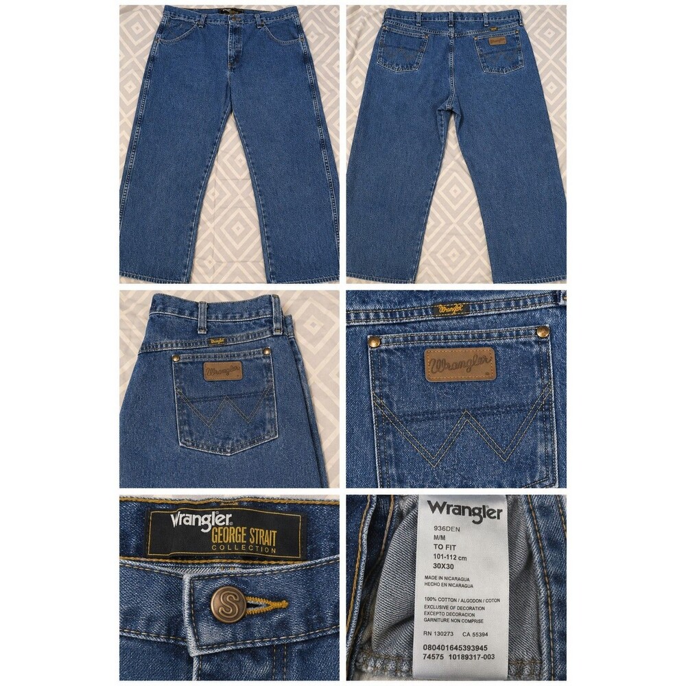 Wrangler George Strait Collection Men's Blue Straight Denim Jeans 38x32 Cowboy